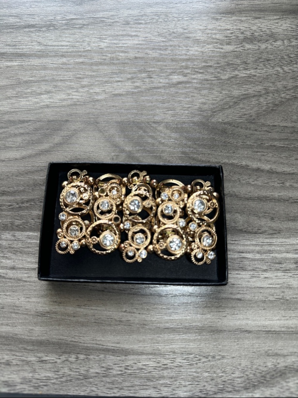 Gold Tone Floral Crystal Statement Stretchy Bracelet - Women Jewelry